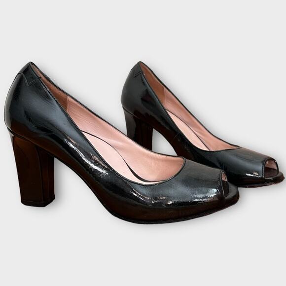 Taryn Rose Black Patent Leather Peep Toe Pumps 5.5 - Picture 1 of 8
